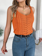 Spring Summer Casual V Neck Hollow Out Knitted Vest Solid Color Sleeveless Tops Orange Green White Khaki 2026 Women Clothes