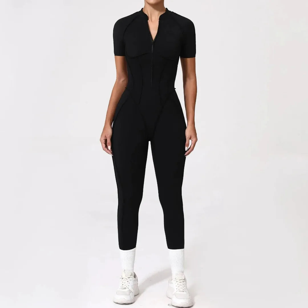 Women's Yoga Jumpsuit Hip Lift Sports Fitness Removable Padding Backless Zipper Leggings One-Piece Running Workout Gym Jumpsuit