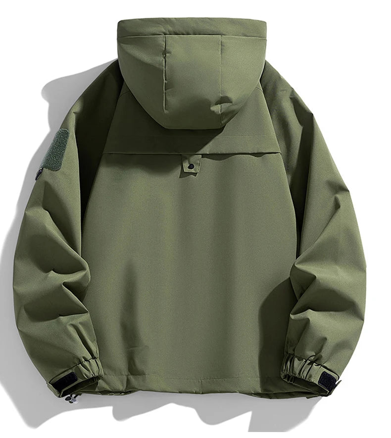Windbreakers Men Hooded Jacket Zipper Coat Cargo Waterproof Black Bomber Camping Loose Thin Softshell Hooded Hiking Jacket