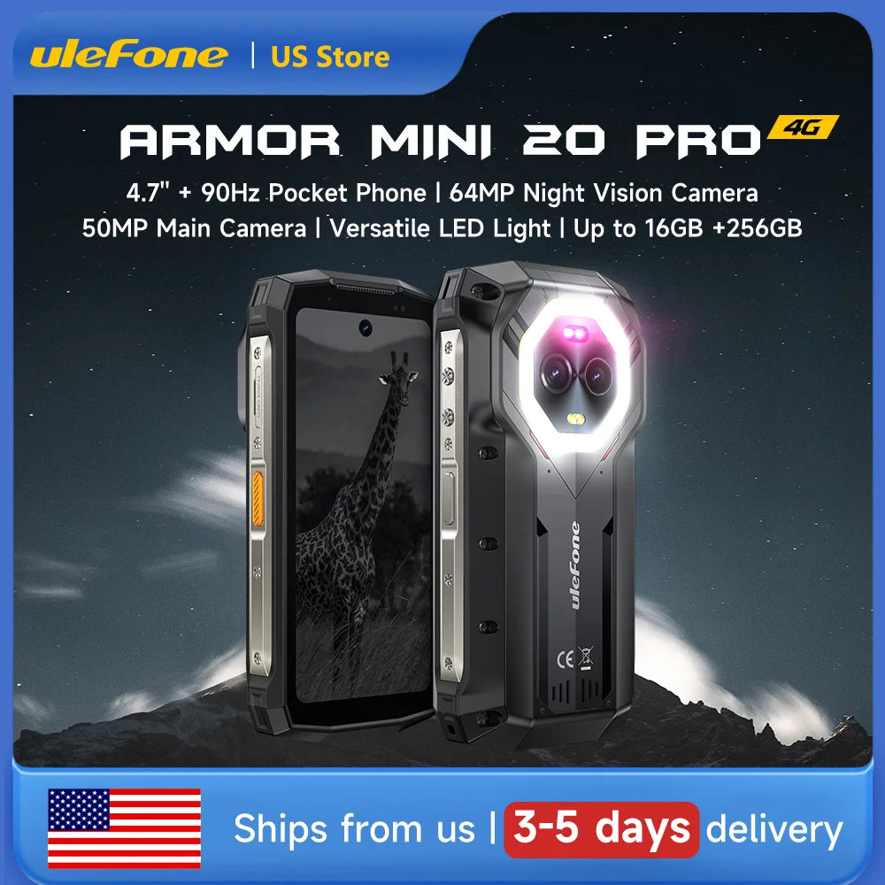 Ulefone Armor Mini 20 Pro 5G 4.7" Rugged Phone 64MP Night Camera  6200mAh Smartphone LED Light 16+256GB Android 14 Mobile phone Main image