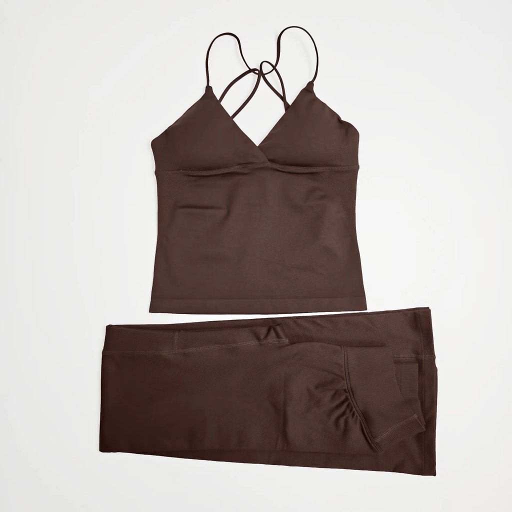 NCLAGEN Women Sportwear Vision Set Twist Front Longline Top + Flares 2 Pieces Fitness Suit Workout Running Outfit Gym Clothing