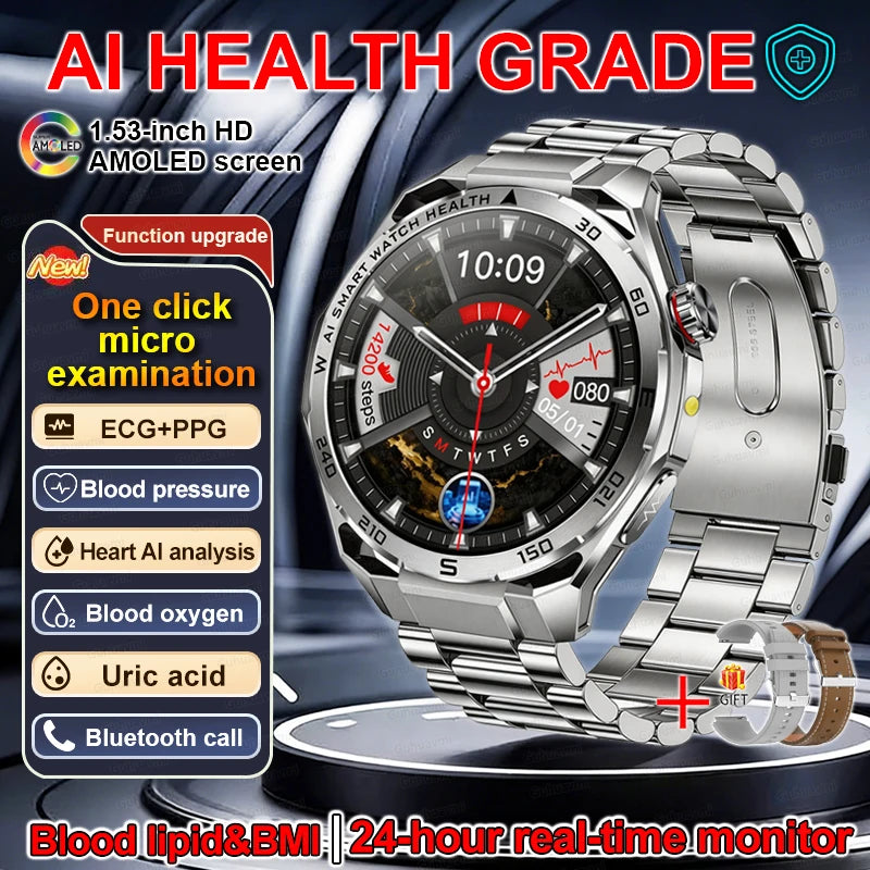 ECG High-end Health Smart Watch Men Blood pressure lipids bloodoxygen Body analysis Uric acid Health Tracker Smartwatch Men lady