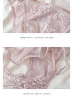 French Style Lingerie Set for Women, Thin Non-Wired Triangle Cup Bra, Lace & Embroidery Design