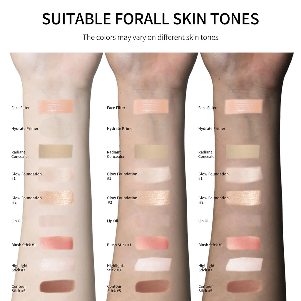 Makeup Set Beginner Kit Foundation Base Moisturizing Concealer Moisture Lip Gloss Highlighter Stick & Blush Face Makeup Sets Gif