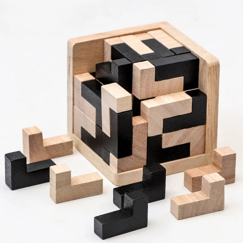Creative 3D Cube Puzzle Luban Interlocking Creative Educational Wooden Toy Brain IQ Mind Early Learning Game Gifts For Children