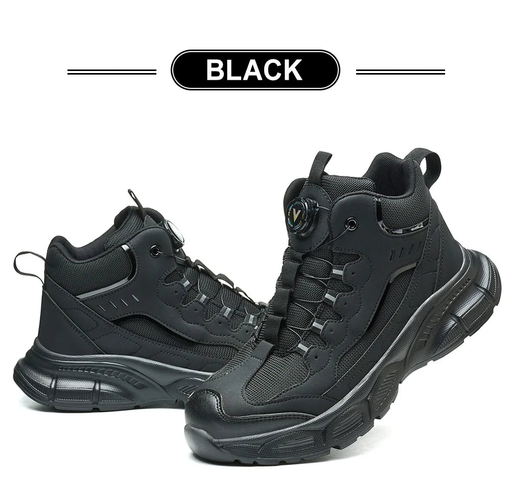 Rotary Buckle Safety Shoes for Man with Steel Toe Cap Anti-smashing, Anti-puncture, Anti-slip Work Safety Boots Industry Welding