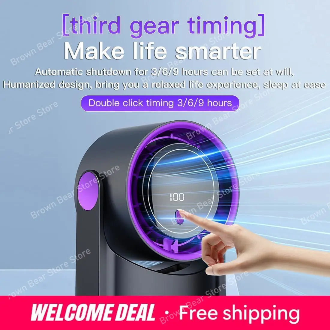 100 Level Bladeless Fan Portable Small Usb Charge Silent Desktop Digital Display High-speed Circulating Cooling Fan Main image