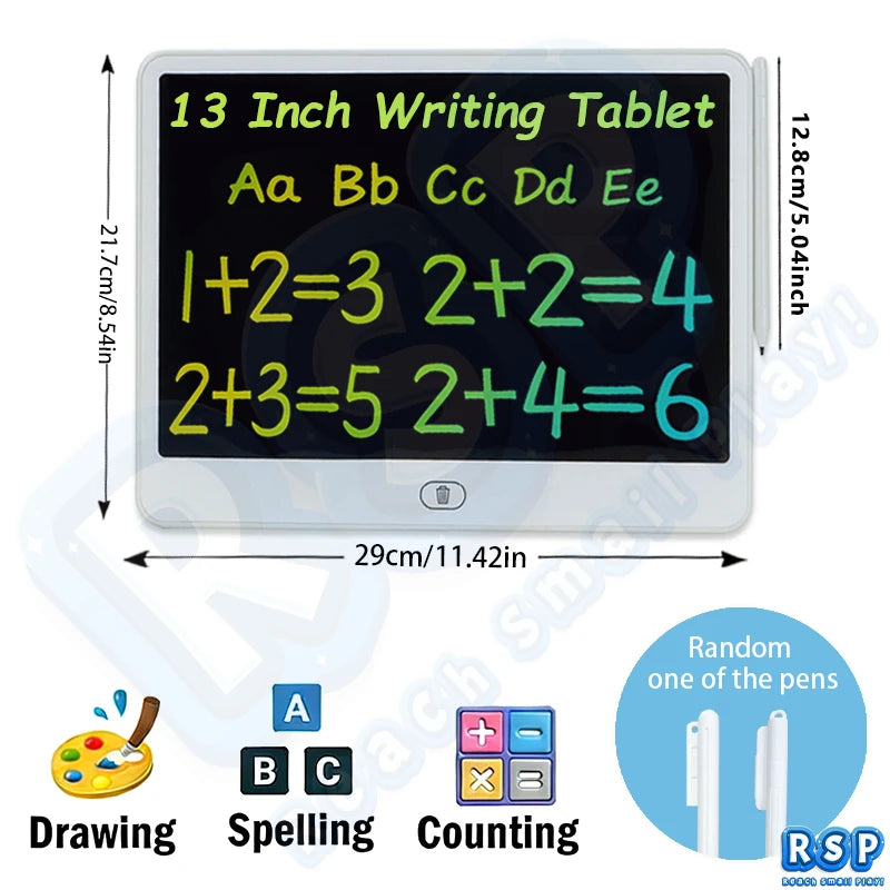 13/16 Inch LCD Drawing Tablet Writing Board Color Doodle Counting Practice Chalkboard Educational Toys For 3-12 Years Kids Gifts