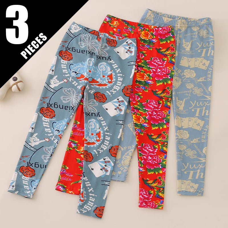 3/4-piece Autumn/Winter Children's Multi-color Combination Fashionable Slim Fit Leggings For Girls Sports And Casual Warm Pants Image principale du produit