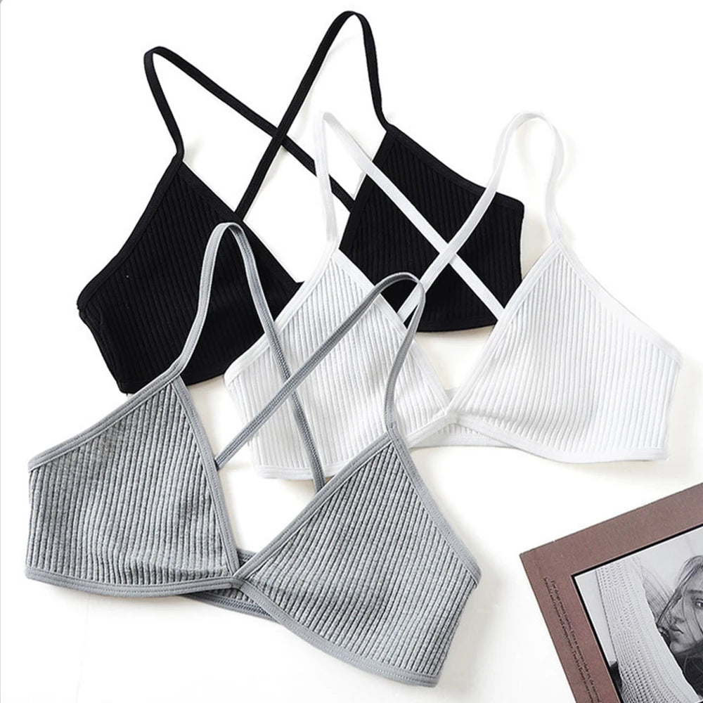 Comfort lingerie Cotton Bras For Women Thin Style Unlined Bralette Sexy Deep V Triangle Cup Cross Beauty Back Bra бюстгальтер Image principale du produit