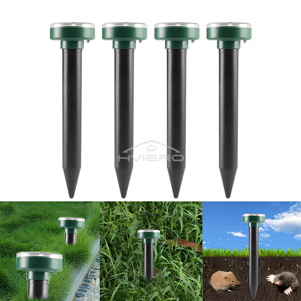 4/8X Solar Repeller Powered Ultrasonic Sonic Mouse Mole Pest Rodent Repellent Vibration Wave Yard Outdoor Garden Lawn Farm Field