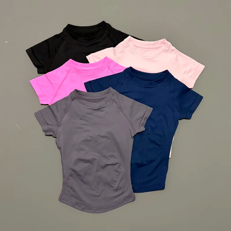Sport Short Sleeve Top Women Running Sports T Shirt Summer Short Sleeve Round Neck Breathable Gym Vest Yoga Fitness Top