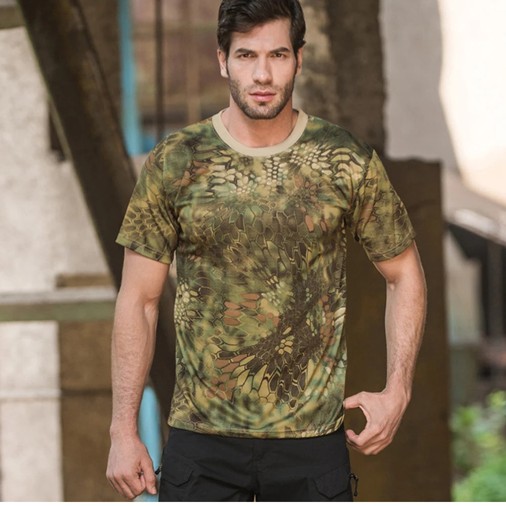 Outdoor Sports Men T-Shirts 3D Camouflage Quick Dry O Neck Short Sleeve Tops Shirt Camo Hiking Hunting T Shirt