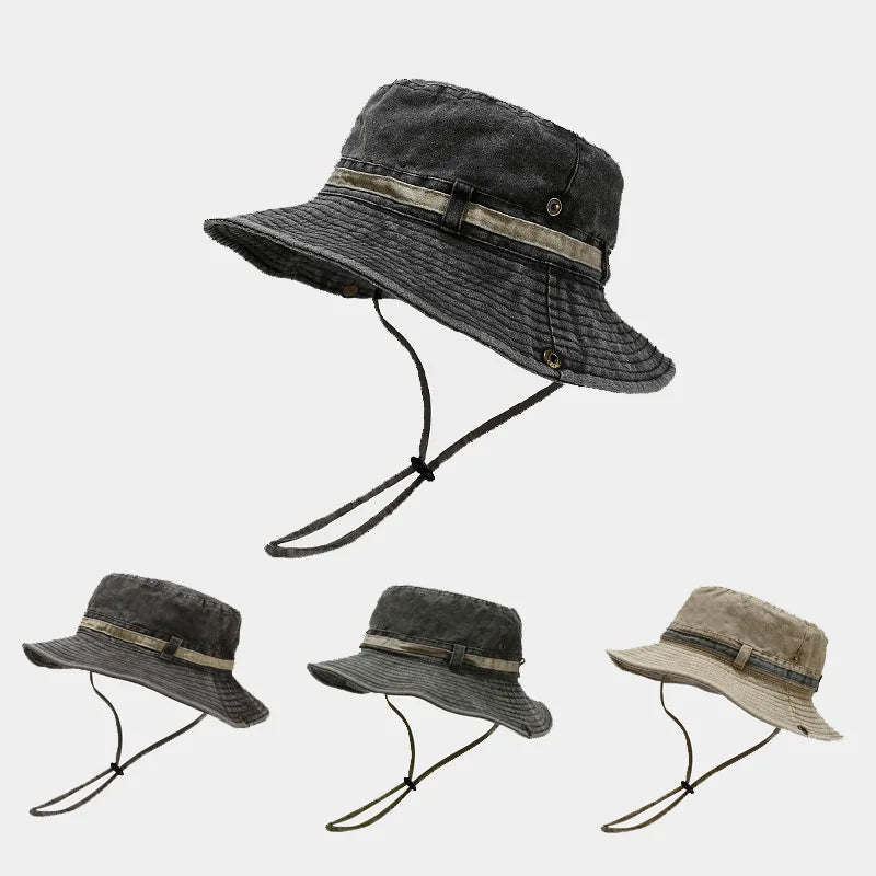 1pc Sun Hat Boonie Hat Washed Bucket Hat Packable Outdoor Fishing Hunting Hat Strap Adjustable Chin Strap for Men and Women Image principale du produit
