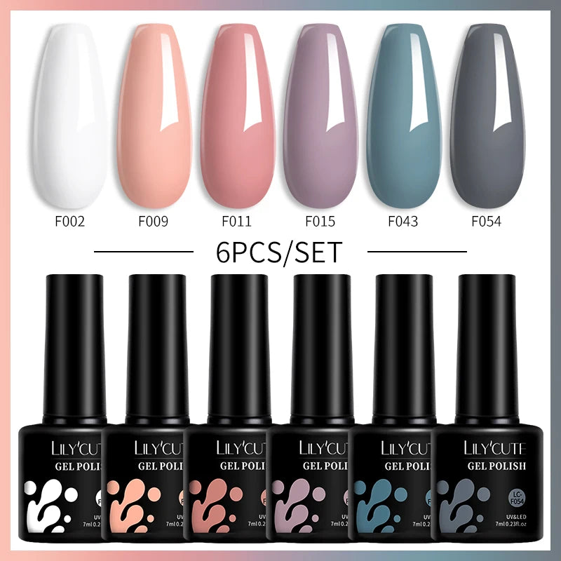 LILYCUTE 7ML 6PCS Neon Gel Nail Polish Set fluorescent Series Color Changing Semi Permanent Soak Off Manicure kit Nail Art Gel