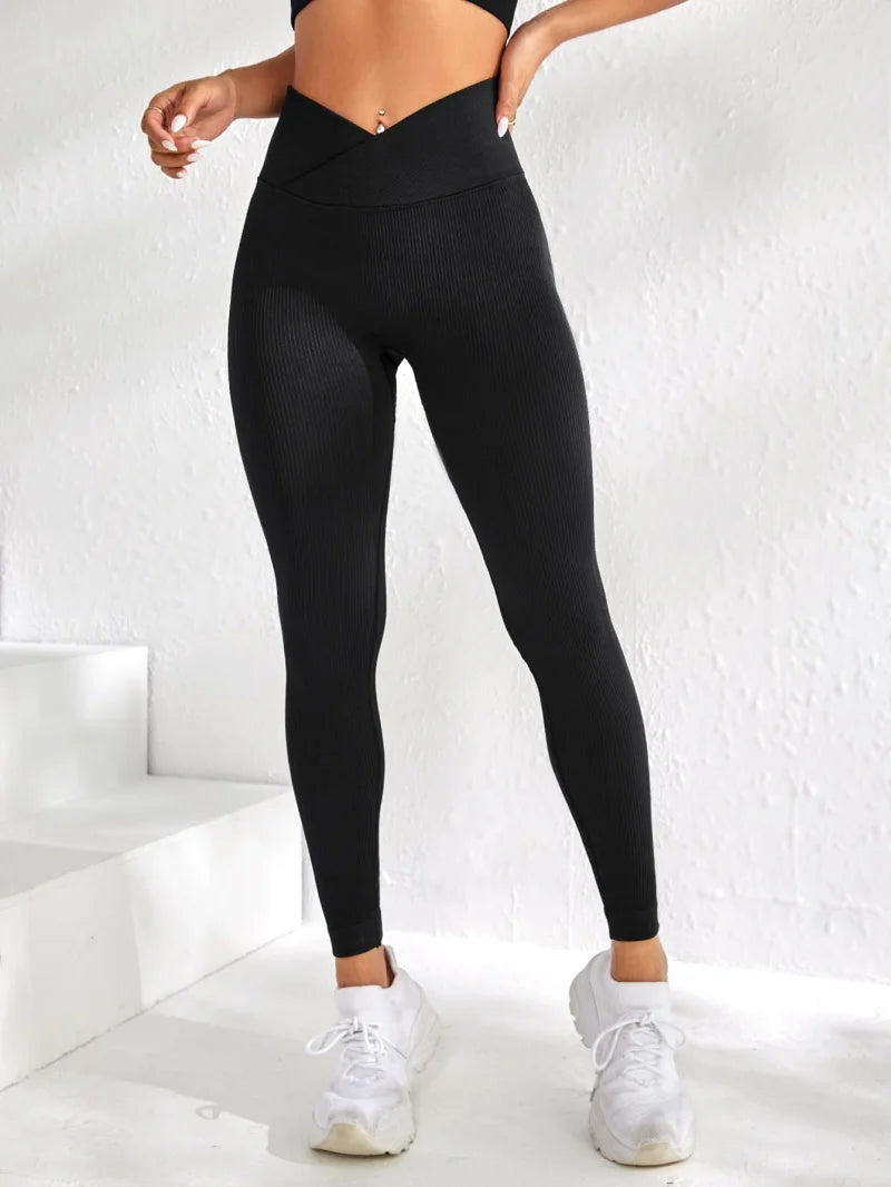 Women Sports Leggings V-waist Elastic Peach Buttocks Fitness Pants With Raised Hips And High Waist Seamless Yoga Pants Tight Main image