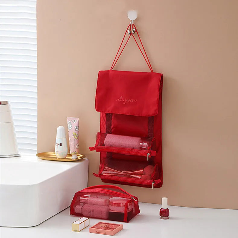 4 in 1 Cosmetic Bag For Women Zipper Mesh Separable Cosmetics Pouch Ladies Foldable Nylon Bag Rope Makeup Bag Kosmetyczka