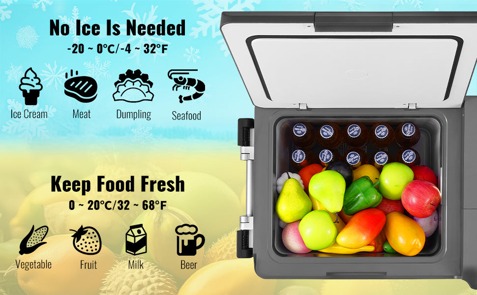 SucceBuy 35L Portable Car Refrigerator with Ice Making Function 12 Volt Car Refrigerator Fridge Single Zone Portable Freezer