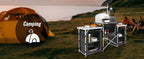 SucceBuy Camping Outdoor Kitchen Table Cabinet Foldable Folding Cooking Storage Rack Aluminum Alloy Bracket for BBQ Picnic