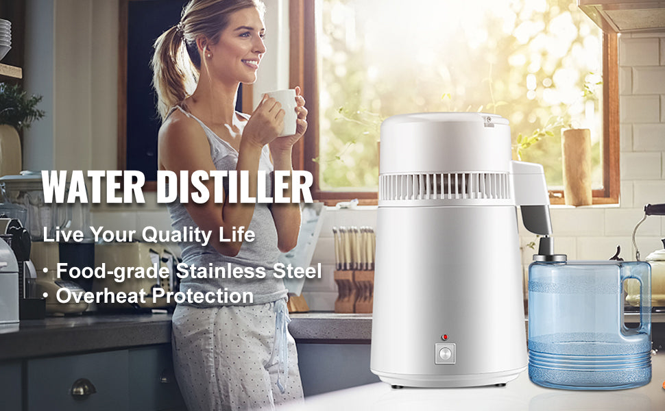 SucceBuy 4L Water Distiller Purifier Filter Dispenser Heating Drinking Bottle Softener 304 Stainless Steel Home Appliance